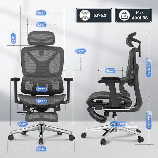 FLEXISPOT ErgoX Premium Ergonomic Office Chair with Footrest- Adjustable 3D Armrests, Dynamic Lumbar Support, Recline & Tilt Function, Mesh Seat, for Home & Office Use,Dark Grey