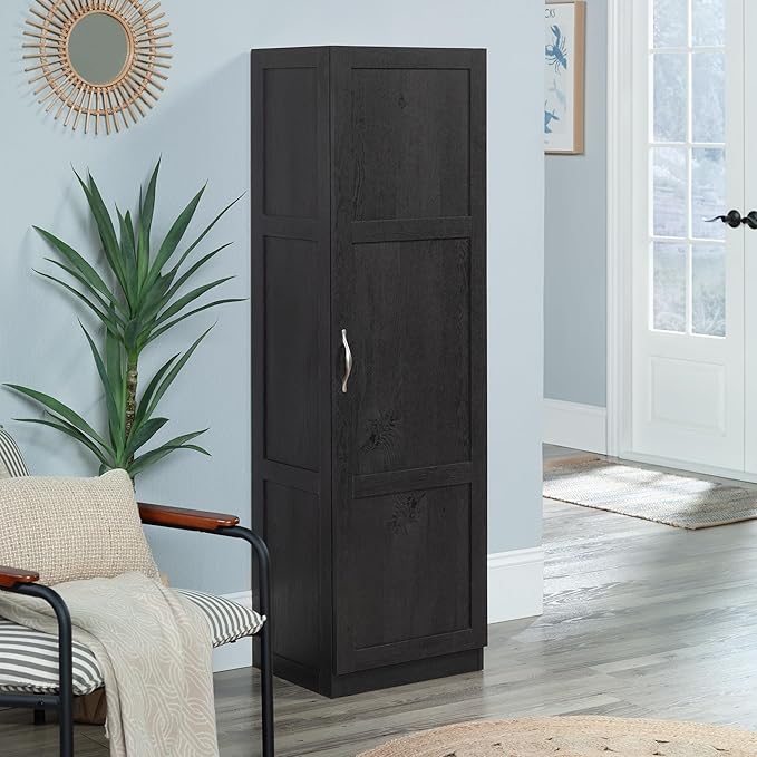 Sauder Miscellaneous Tall Storage Cabinet, Kitchen Pantry, Single Door with Adjustable Shelves, Raven Oak Finish