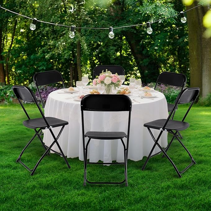 8 Pack Black Folding Chairs, Portable Stackable Commercial Foldable Chair, Indoor Outdoor Plastic Folding Chair for Events/Office/Home/Wedding/Party, 400lbs Capacity