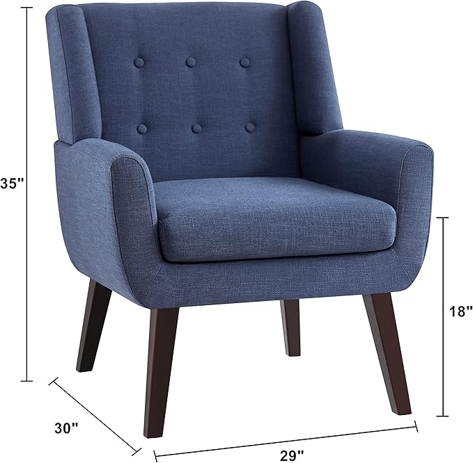HUIMO Accent Chair Living Room Chair, Upholstered Button Tufted Armchair, Linen Fabric Sofa Chairs for Bedroom, Living Room, Mid Century Modern Comfy Reading Chair (Dark Blue)