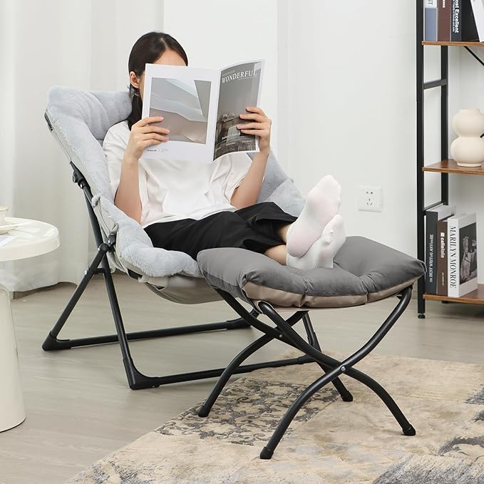 15"(H) Folding Ottoman, Foldable Footrest Stool, Portable Small Foot Stool for Couch, Collapsible Foot Rest Ottoman for Sofa, Accent Padded Ottomans for Living Room, Bedroom, Dark Grey