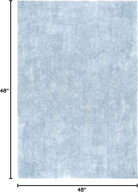 nuLOOM 4' Square Cozy Plush SuperiorWash Area Rug, Machine Washable, Non-Slip, Soft Fluffy Shag Carpet for Living Room Bedroom Kids Room Nursery Home Decor, Loni Light Blue