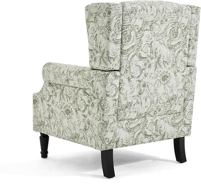 UIXE High Back Floral Accent Chairs Set of 2, Fabric Upholstered Armchair Wingback Arm Chair for Living Room, Nailhead Trim Single Sofa Bedroom Side Reading Seat with Solid Wood Legs - Rococo Green
