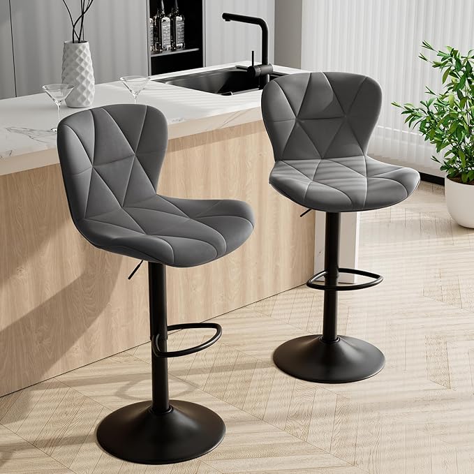 Bar Stools Set of 2, Adjustable Swivel Barstools,Counter Height Barstools with Backs Faux Leather Kitchen Island Bar Chair,Dark Grey