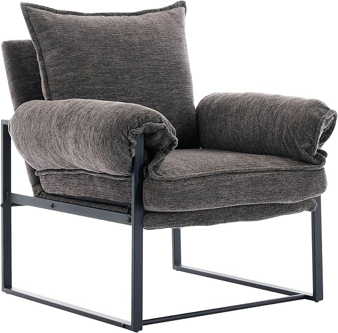 Xifan Modern Comfy Reclining Chair with 6 Angle Adjustable Backrest, Upholstered Accent Chair Fabric Living Room Lounge Chair for Reading Room - Gray, 1PC