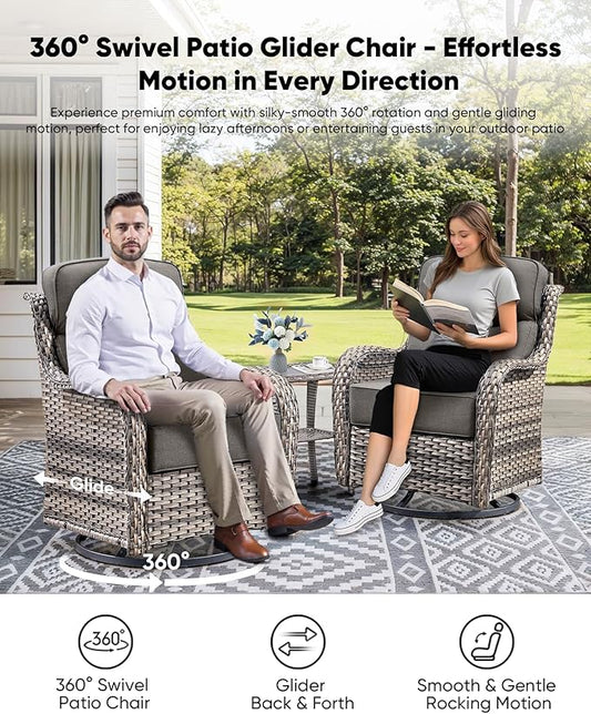 HUMMUH Wicker Patio Furniture Set 6 Inch Thick Cushion Outdoor Swivel Rocker Patio Chairs with Deep Seat Sofa 6PCS Outdoor Furniture Set for Porch Garden Deck