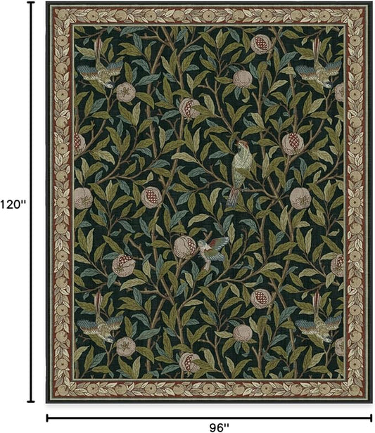 RUGGABLE x Morris & Co Washable Area Rug – Pomegranate Blue Green 8x10, Stain-Resistant, Non-Slip – Large Machine Washable Rugs for Living Room, Bedroom, Hallway, Entryway & Office–with Cushioned Pad