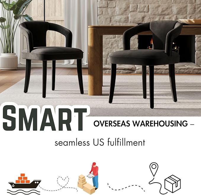 Black Velvet Dining Chairs Set of 2, Modern Upholstered Accent Chairs with Curved Back & Arms, Comfy Large Fully Upholstered Side Chair for Living Room