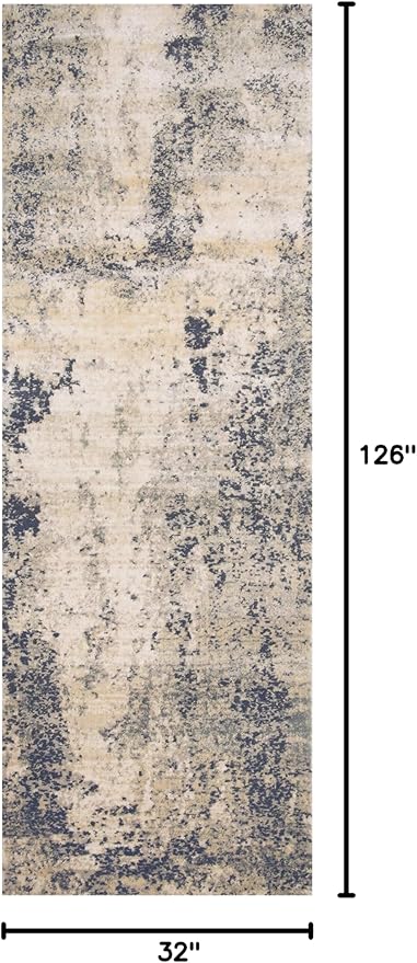 Loloi Teagan Collection TEA-07 Natural/Denim 2'-8" x 10'-6" Runner Rug, Large, Soft Neutral Rug, High-Traffic for Living Room, Bedroom, Home Office, Dining Area