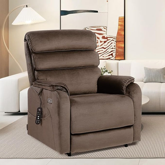 EONIX Dual Motor Lay Flat Power Lift Recliner Chair for Elderly, Chenille Fabric Electric Lift Chairs for Adults, 400lbs Heavy Duty Power Recliner with Heat Massage Charging Ports, Chenille Brown