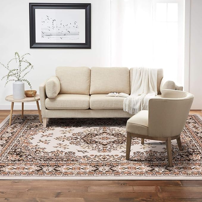 Home Dynamix Premium Sakarya Traditional Medallion Border Area Rug, Ivory/Brown, 7'9"x10'8" Rectangle