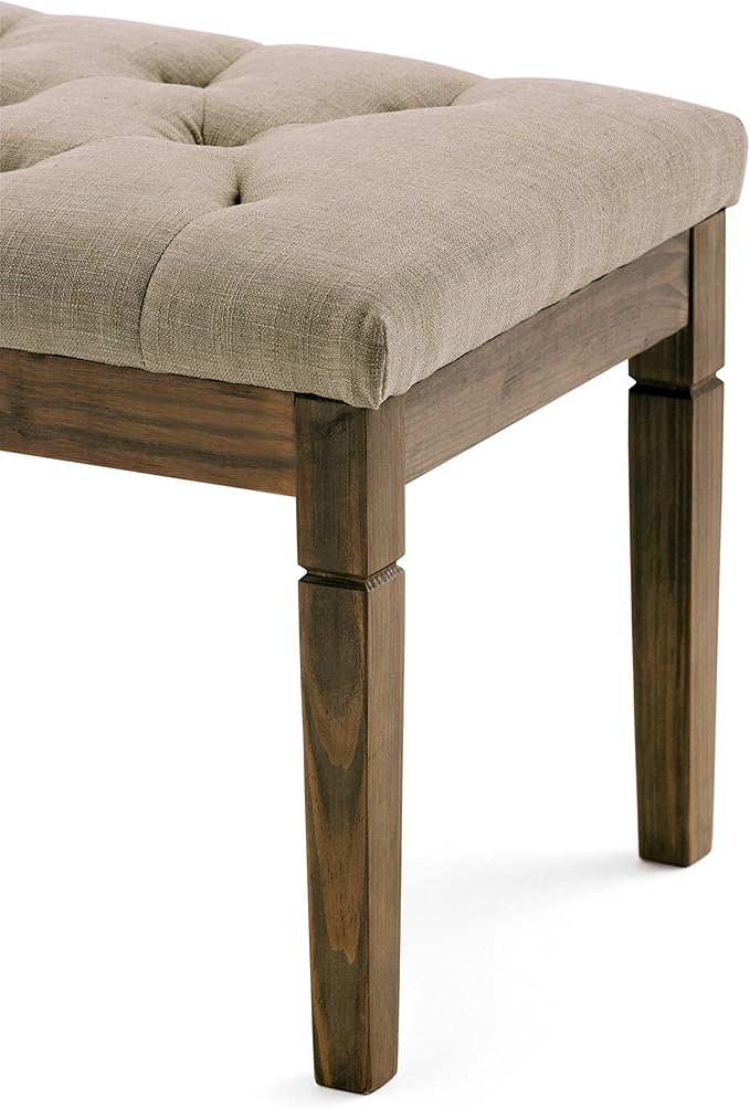SIMPLIHOME Waverly 48 inch Wide Traditional Rectangle Tufted Ottoman Bench in Natural Linen Look Fabric, Assembled, For the Living Room and Bedroom
