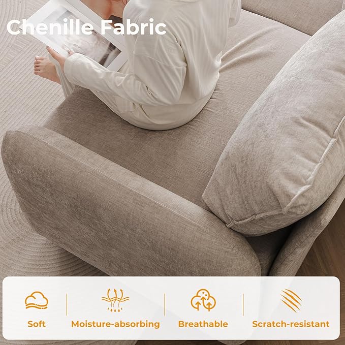 Oversized Accent Chair with All Seats Storage,Comfy Living Room Chairs with 2 Throw Pillow,Upholstered Mid-Century Armchair,24.5'' Deep Seat,Reading Chair for Bedroom,Office,Chenille,Khaki