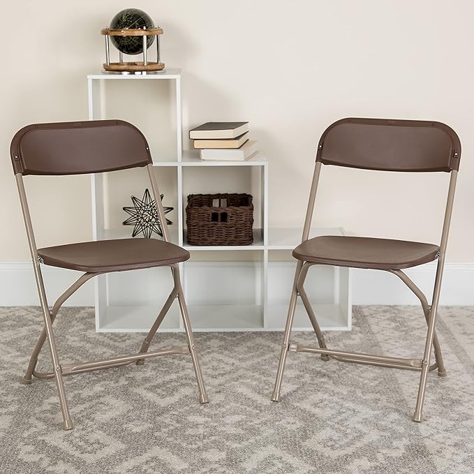 Flash Furniture Hercules Series Plastic Folding Chair Brown - 10 Pack 650LB Weight Capacity Comfortable Event Chair-Lightweight Folding Chair