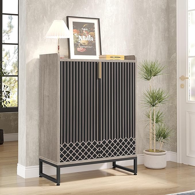 Tribesigns Shoe Cabinet with Doors, Grey 5 Tiers Shoe Storage Cabinet for Entryway, 25 Pairs Wooden Shoe Rack Cabinet, Modern Shoe Organizer Storage for Living Room, Bedroom, Hallway, Closet