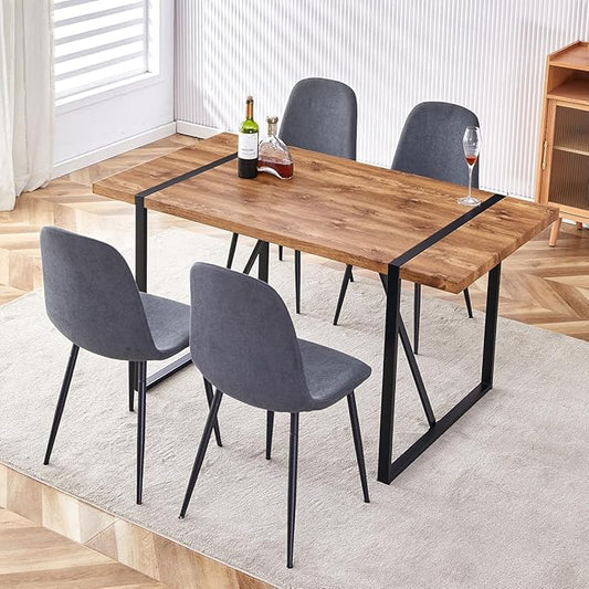 5 Piece Dining Table Set,Dinner Table Set for 4,55'' Kitchen Table and Suede Nap Fabic Chairs Set of 4, 4 Chair Dining Table Set for Kitchen Dining Room