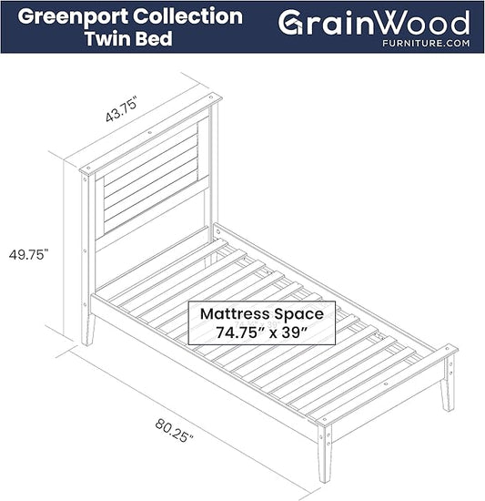 Grain Wood Furniture Greenport Solid Wood Platform Bed, Twin Size, Brushed Grey