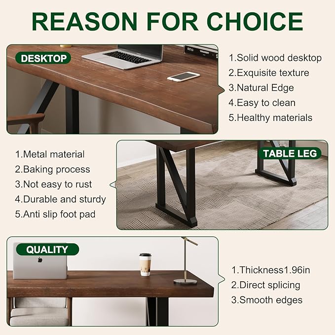 Solid Wood and Metal Modern Industrial 56 inch Wide Home Office Desk, Writing Table, Workstation, Perfect Table for Your workspace Study Table Furniture in Rustic Natural Aged Brown