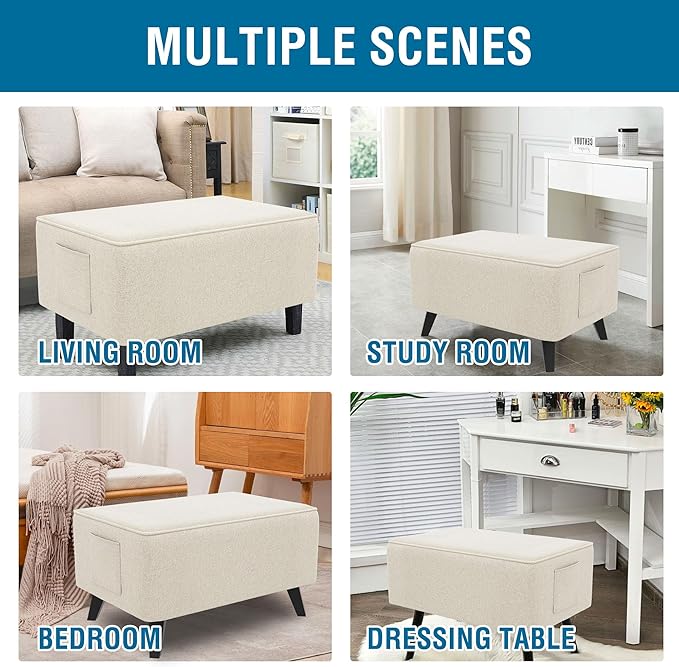 H.VERSAILTEX Thick Durable Linen Look Ottoman Cover Folding Storage Stool Furniture Protector Soft Rectangle Slipcover with Elastic Bottom Fit Length 43"-44" Footrest Washable - Heather Ivory