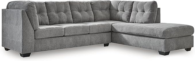 Signature Design by Ashley Marleton Contemporary Right-Arm Facing Tufted 2-Piece Sleeper Sectional with Chaise, Loose Seat Cushions and Bi-Fold Memory Foam Mattress, Full, Light Gray