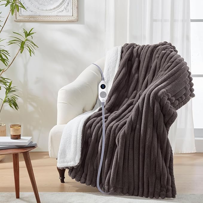 Westinghouse Electric Blanket Heated Throw, Super Cozy Luxury Faux Fur & Sherpa with 6 Heating Levels & 2-10 Hours Auto Off, Fast Heating & Overheat Protection, 50x60 Inch, Charcoal