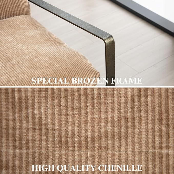 DUOMAY Mid-Century Accent Chairs Armchair Set of 2, Comfy Chenille Leisure Chairs Lazy Chairs with Brozen Metal Leg for Living Room Bedroom Office Apartment, Khaki