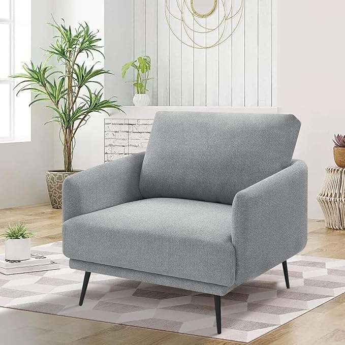 Oversized Accent Chair for Living Room Chairs Reading Arm Chair Comfy Modern Single Sofa Side Chairs with Metal Legs & Soft Cushion for Bedroom, Waiting Room (Polyster Light Grey, Set of 2)