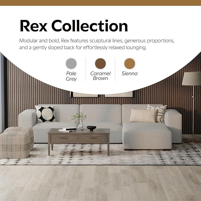 SIMPLIHOME Rex Right-Facing Modular Sectional Sofa in 100% Recycled Polyester Tightly Woven Performance Fabric, Pale Grey, 102-inches Wide, 4-Seater L-Shaped Couch with Right Chaise for Living Room