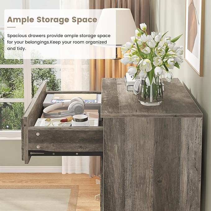 6 Drawer Dresser 52" Tall for Bedroom, Wood 6 Chest Drawers, Storage for Clothes, Narrow Large Drawers, Taupe Vintage, for Living Room, Bedroom, Hallway, Brownish Grey