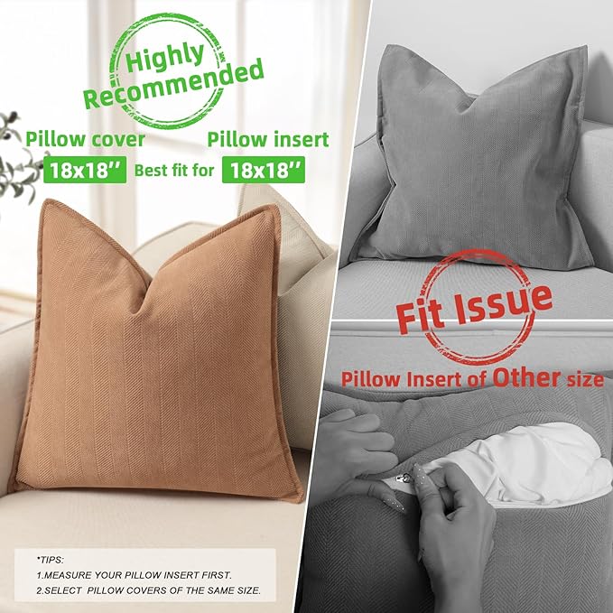ZWJD Camel Pillow Covers 18x18 Set of 2 Chenille Throw Pillow Covers with Elegant Design Soft and Luxurious Decorative Throw Pillows for Couch, Bed, and Home Decor