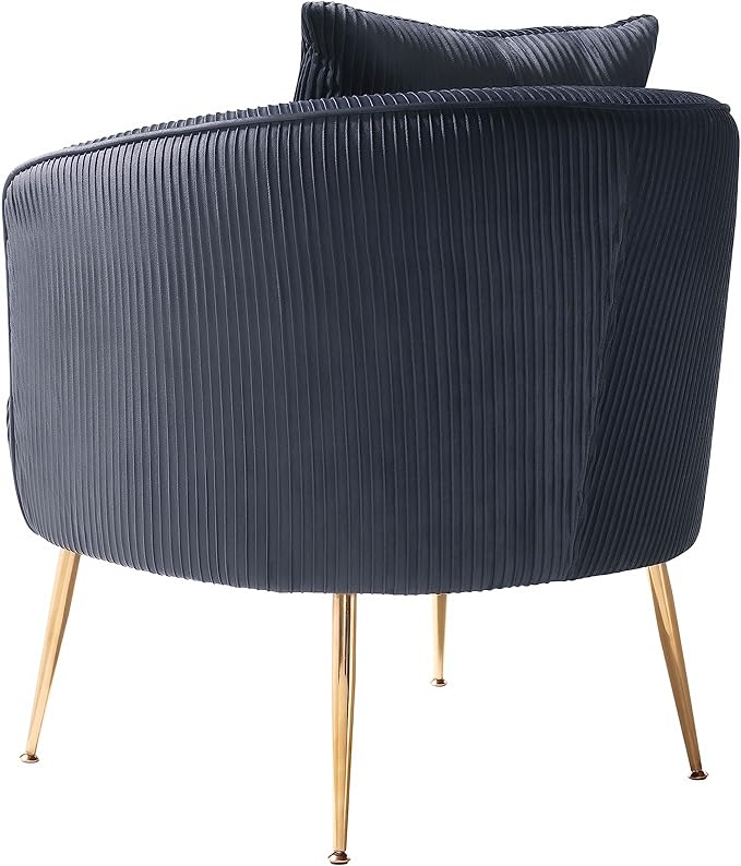 Art Leon Velvet Accent Chair, Upholstered Modern Single Sofa Chair, Comfy Barrel Chair with Golden Metal Legs for Living Room Bedroom, Gray