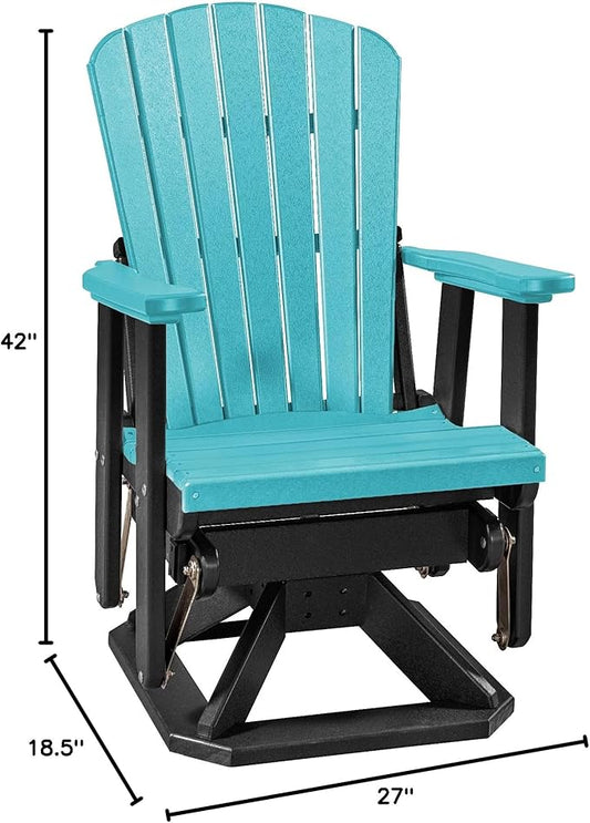 DutchCrafters Slat Fan Back Poly Adirondack Swivel Glider Outdoor Patio Chair (Black & Aruba Blue)