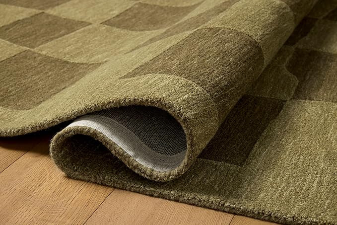 Loloi Leanne Ford Craven Collection CVN-03 Green/Olive 9'-3" x 13' Area Rug Checkered, Patterned, Neutral, Living Room, Bedroom, Dining Room