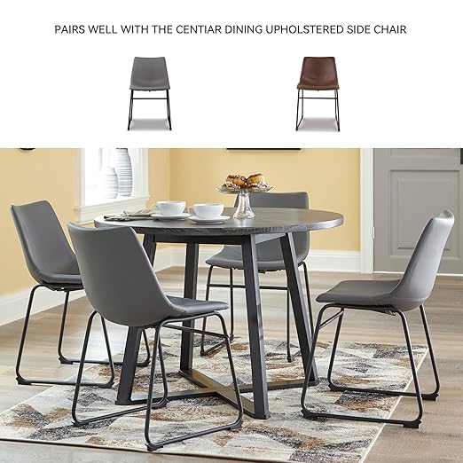 Signature Design by Ashley Centiar Mid Century Round Dining Room Table with Metal Legs, Gray & Black
