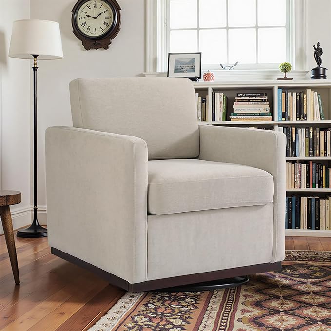 Pia Ricco Plush Swivel Barrel Chair Set of 2 - Mid-Century Modern Accent Armchairs in Soft Chenille for Living Room & Cozy Reading Nook, Sand