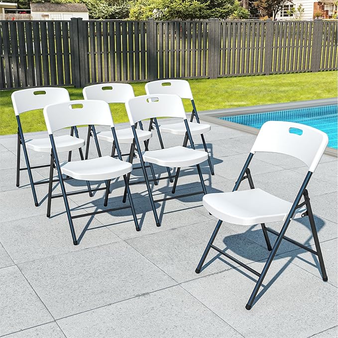 6 Pack Folding Chairs, 700lbs Capacity Heavy Duty Folding Chair with Reinfoced Steel Frame for Indoor/Outdoor Use, White Plastic Foldable Chairs for Party, Patio, Meeting, Wedding and School