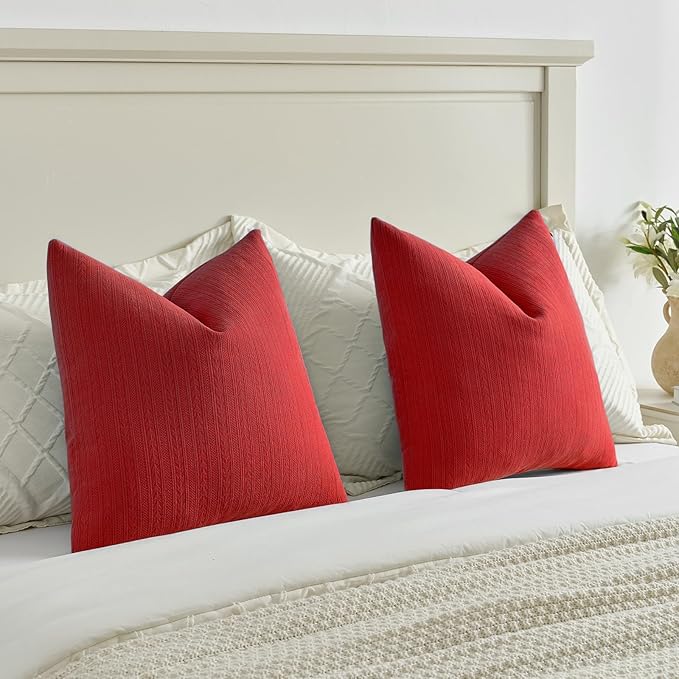 FUTEI Christmas Red Decorative Throw Pillow Covers 24x24 Inch Set of 2,Soft Cozy Wheat Ear Striped Patterns European Cushion Cases,Modern Home Decor for Couch Bed Living Room