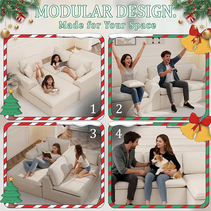 109.4" Cloud Couch with L-Shape Chaise, Boneless Sectional Couch for Living Room and Bedroom, Modern Modular Sofa with Deep Seat, No Assembly Required (Ivory White)