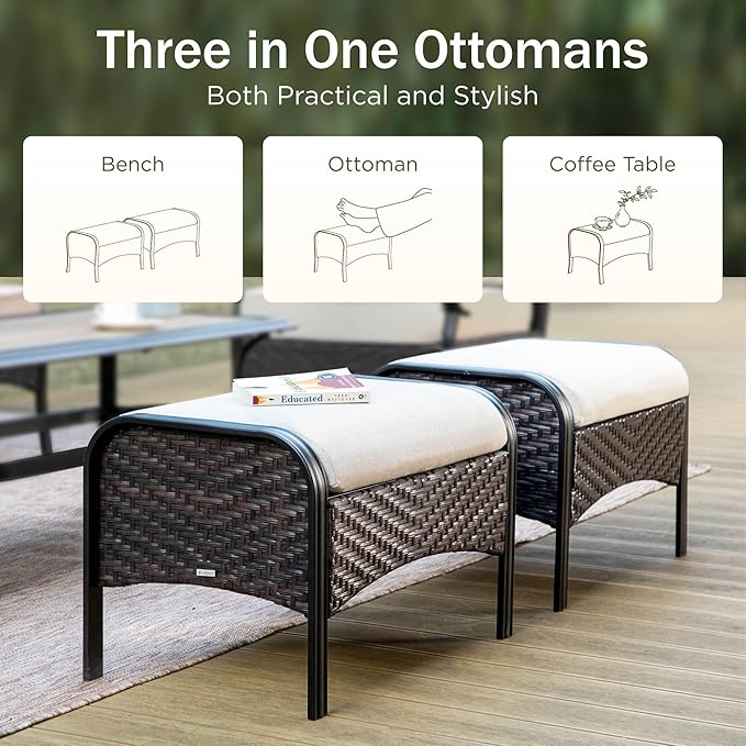 Patio Furniture Set with 56" Fire Pit Table, Premium Outdoor Wicker Metal Frame Furniture with Upgraded Waterproof Thick Cushions for Porch, Poolside, Deck, and Yard (8 Pieces,Beige)
