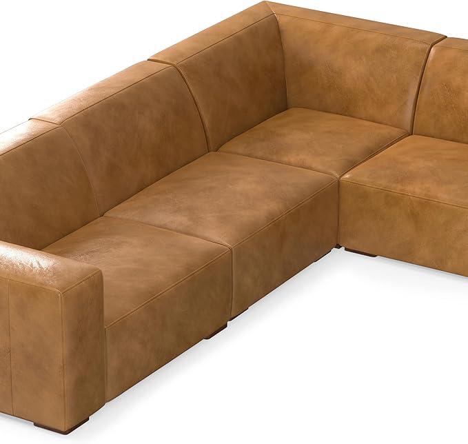 SIMPLIHOME Rex U-Shaped Sectional Modular Sofa in Full-Grain Genuine Leather, Sienna, 144-inches Wide, Handcrafted Modern-Style Large Leather Couch for Living Room