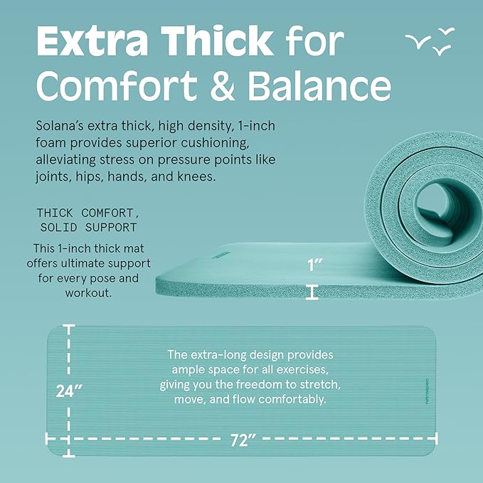 Retrospec Solana Yoga Mat 1" Thick With Nylon Strap For Men & Women - Non Slip Exercise Mat For Home Yoga, Pilates, Stretching, Floor & Fitness Workouts