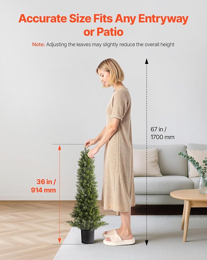 VEVOR Artificial Cedar Topiary Trees, 36 inch 2 Set Faux Pine Shrubs Plants, Fake Silk Tree Look Real, Easy Assembly for Decor Front Porch Outdoor Patio Garden Balcony Backyard Indoor Office(3FT