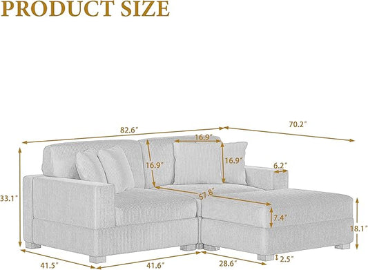 Modular Sectional Couches for Living Room, Modern Loveseat 2-Seater Sofa Couch with Ottoman, Upholstered Couches for Living Room Bedroom, Orange