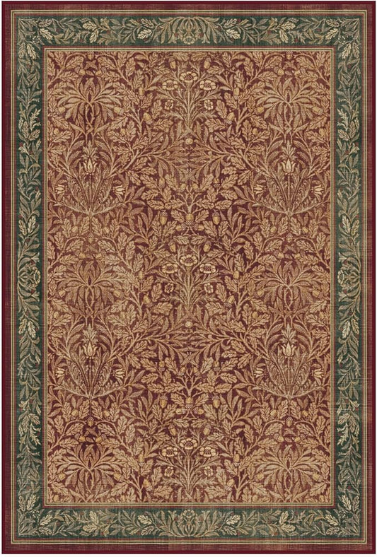 RUGGABLE x Morris & Co Machine Washable Christmas Area Rug – Acorn Amber Red 4x6, Stain-Resistant, Non-Slip – Medium Rugs for Living Room, Bedroom, Hallway, Entryway & Office–with Cushioned Pad