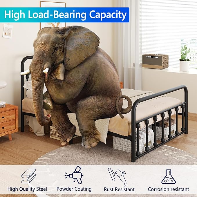 Metal Full Single Bed Frame with Storage Space, 74.8" in Steel Bed Frame with Protective Foot Pads, Strong Bearing Capacity Full Size Bed, Easy Assembly, Underbed Storage Space(43.3 inch)