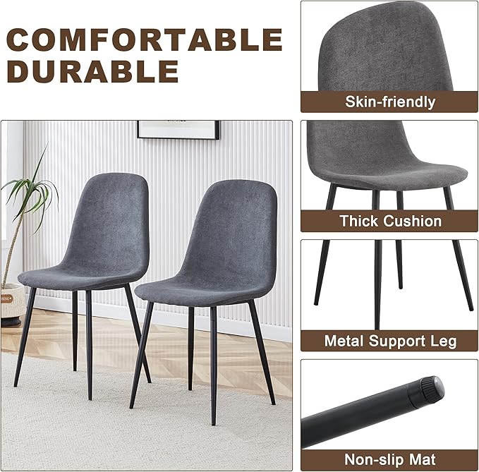 Dining Table Set for 6,Dinner Table Set for 6,71'' Dark Wood Kitchen Table and Suede Nap Fabic Chairs Set of 6,6 Chair Dining Table Set for Kitchen Dining Room
