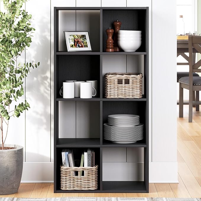 Signature Design by Ashley Langdrew 8 Cube Storage Organizer, Matte Finish, Wood & Decorative Laminate, 23.74" W x 11.81" D x 47.05" H, Black
