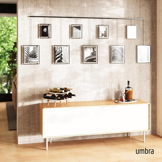 Umbra Exhibit Wall Frame with Metal Rod for Hanging-Rimless Design-Suitable for Living Room, Bathroom, Bedroom, Entryway and More, Black