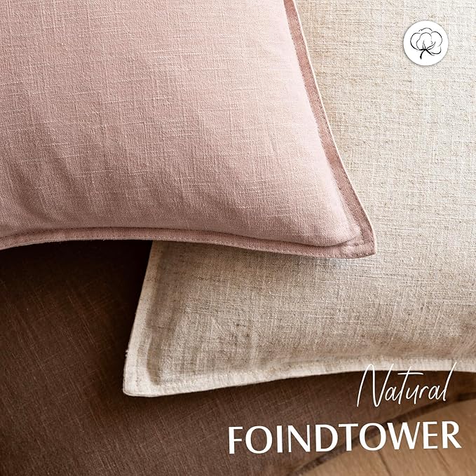 Foindtower Pack of 2, Decorative Linen Solid Throw Pillow Covers Soft Accent Cushion Case Boho Farmhouse Pillowcase for Bed Chair Couch Sofa Bedroom Living Room Home Decor 22 x 22 Inch Light Pink