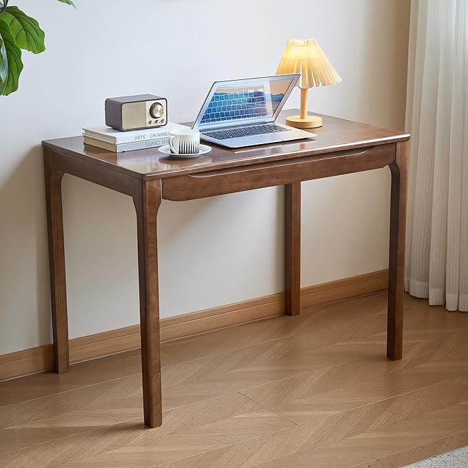 40"x24" Solid Wood Desk with Drawers, Wood Writing Desk for Small Spaces, Home Office Desks for Work, Gaming Study PC Desk for Bedroom, Student Computer Desks (Brown, 40 inch)